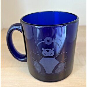 Vintage Cobalt Blue Glass Mug Made in USA Teddy Bear Pediatrician Doctor 14 oz